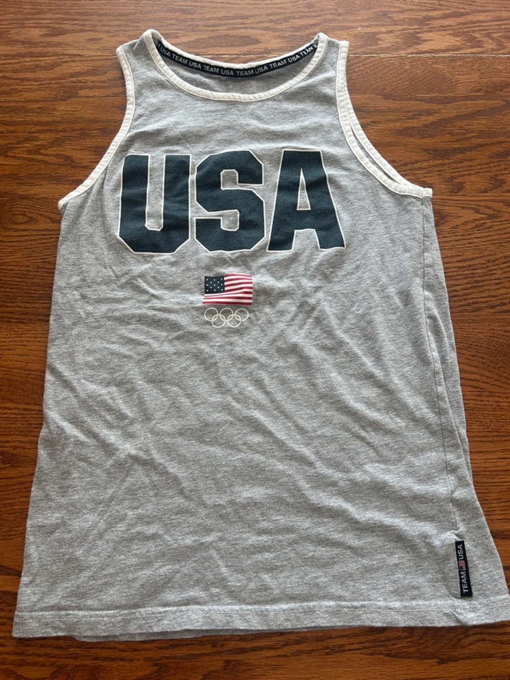 TEAM USA Grey Ringer Tee with Navy Neck Tape
